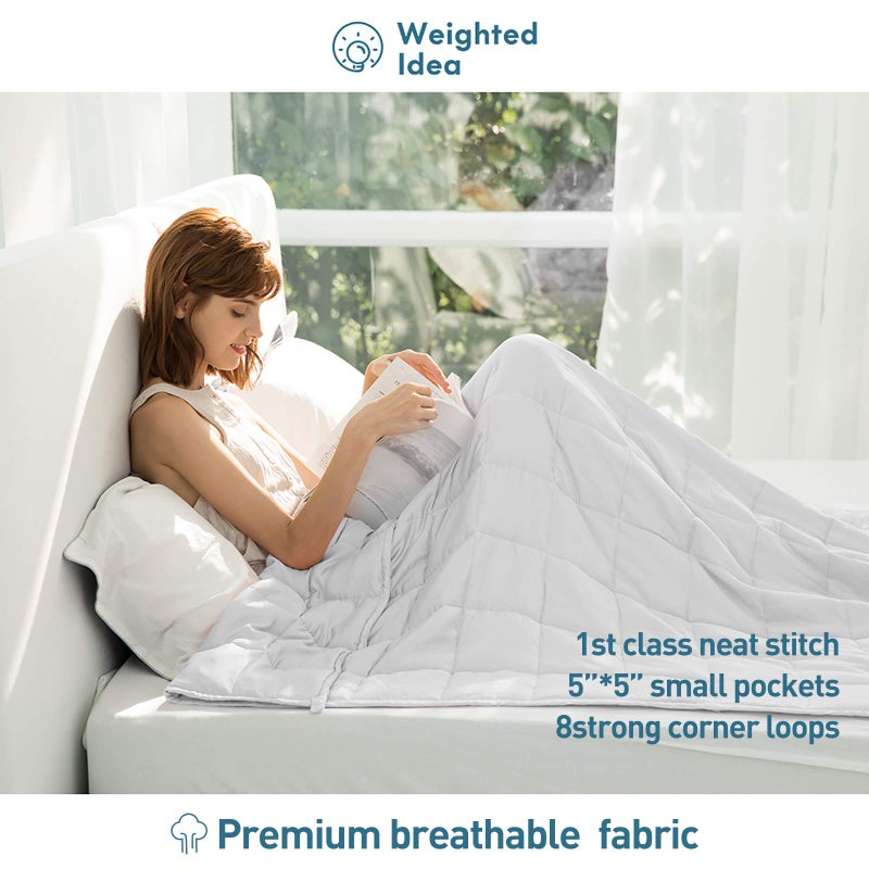 Weighted Idea Weighted Blankets for Adults (White,60"x80",20lbs) Breathable Cooling Blanket Queen Size with Premium Glass Beads Heavy Soft Throw Blanket for All-Season - Image 1